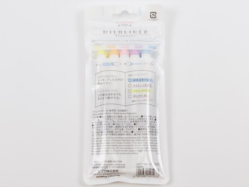 Paquete de 5 marcadores Zebra MildLiner
